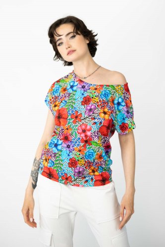 Bluzka trapezowa kolorowa krótki rękaw "POPPY dot"