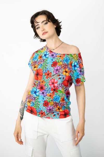 Bluzka trapezowa kolorowa krótki rękaw "POPPY dot"