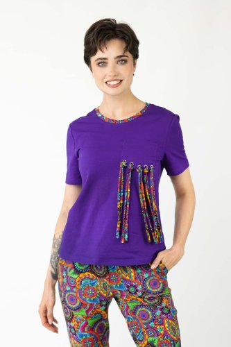 Bluzka fioletowa z kieszonką i frędzlami  "BLISS"