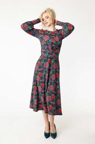 Sukienka wiskozowa midi z bufkami "SECRET"