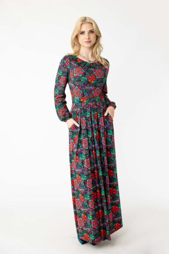 Sukienka wiskozowa maxi z zakładkami "SECRET"