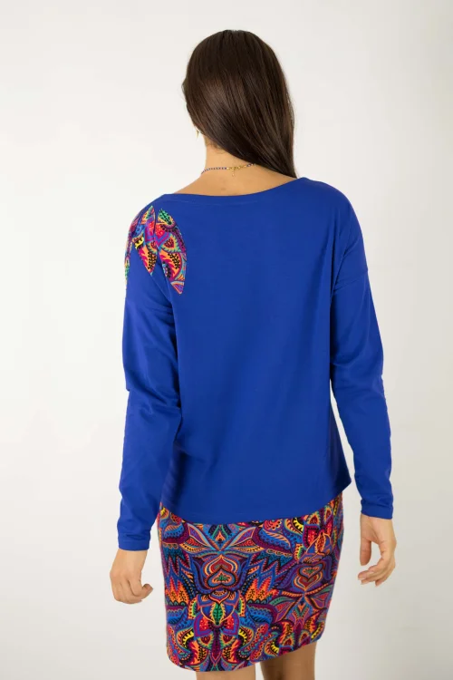 bluzka-trapezowa-chabrowa-z-aplikacją-na-ramieniu--i-spodnica-mini-kolorowa--kolekcja--MEXICO-violet-marka-VIPPI-design.jpg