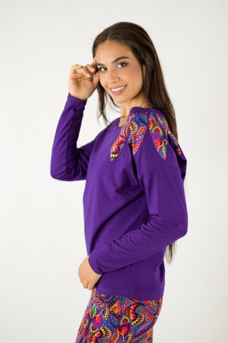 bluzka-trapezowa-fioletowa-z-aplikacją-na-ramieniu--i-spodnica-mini-kolorowa--kolekcja--MEXICO-violet-marka-VIPPI-design.jpg