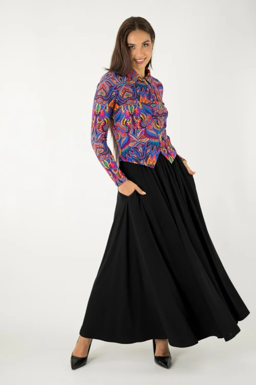 bluzka kolorowa z kołnierzykiem  i spodnica wiskozowa czarna szeroka kolekcja MEXICO violet marka VIPPI design (3).jpg