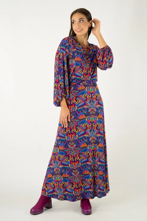 bluzka wiskozowa z marszczeniami  i spodnica wiskozowa dzwonek kolekcja MEXICO violet marka VIPPI design (3).jpg