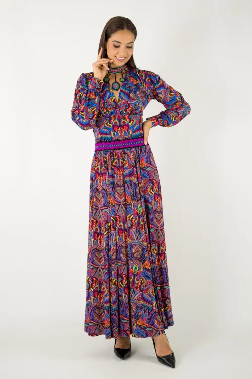 bluzka wiskozowa z marszczeniem pod biustem i spodnica długa rozkloszowana kolekcja MEXICO violet marka VIPPI design (3).jpg