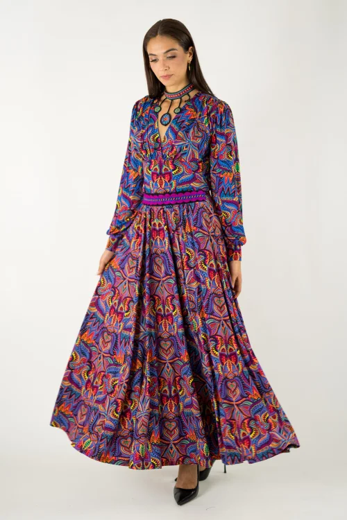 bluzka wiskozowa z marszczeniem pod biustem i spodnica długa rozkloszowana kolekcja MEXICO violet marka VIPPI design (4).jpg