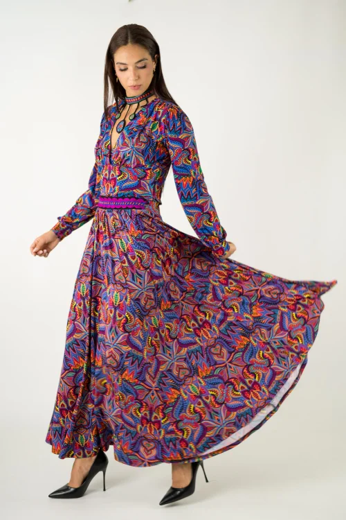 bluzka wiskozowa z marszczeniem pod biustem i spodnica długa rozkloszowana kolekcja MEXICO violet marka VIPPI design (5).jpg