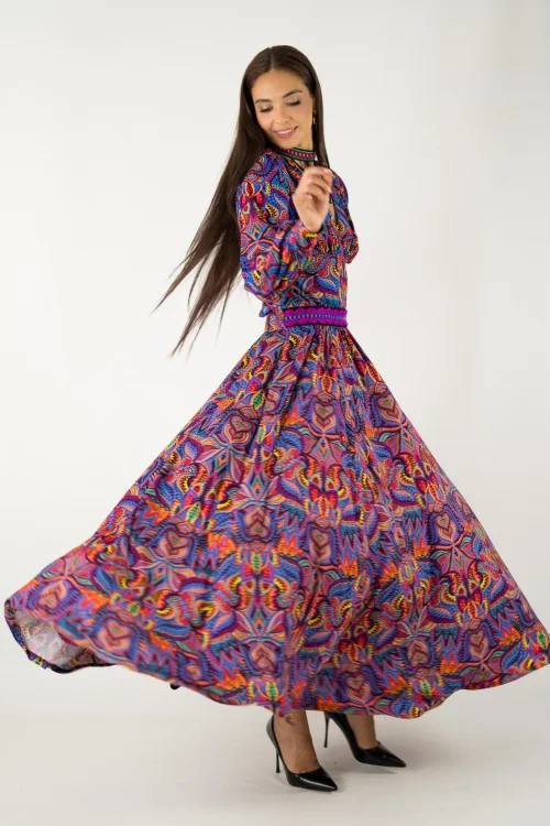 bluzka wiskozowa z marszczeniem pod biustem i spodnica długa rozkloszowana kolekcja MEXICO violet marka VIPPI design (9).jpg