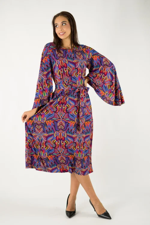 sukienka midi luźna z paskiem z szerokimi rękawami kolekcja MEXICO violet marka VIPPI design (5).jpg