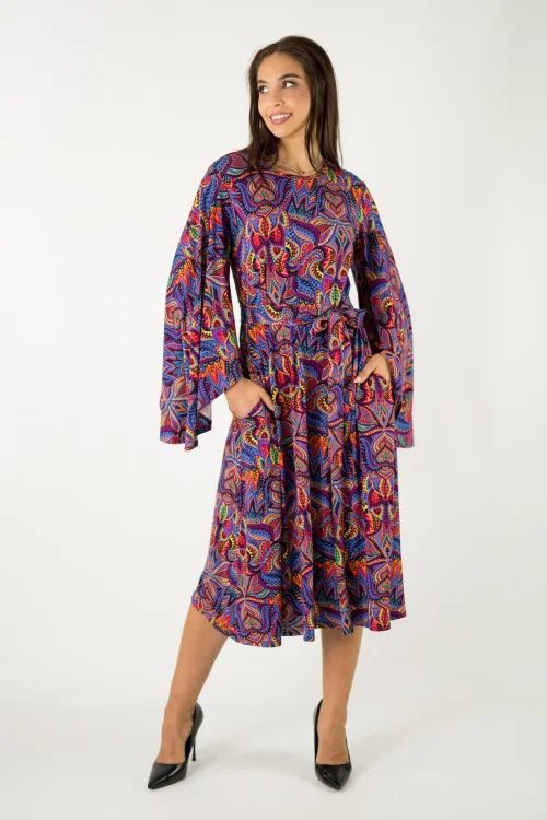 sukienka midi luźna z paskiem z szerokimi rękawami kolekcja MEXICO violet marka VIPPI design (7).jpg
