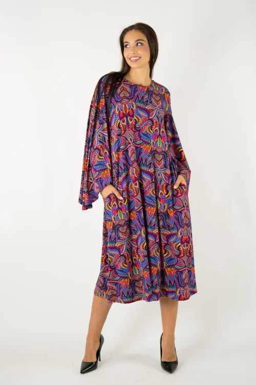 sukienka midi luźna z paskiem z szerokimi rękawami kolekcja MEXICO violet marka VIPPI design (11).jpg