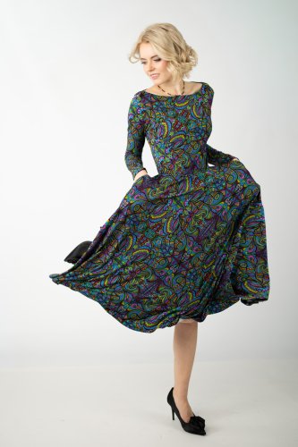 Sukienka wiskozowa midi dekolt łódka z koła "MIST"