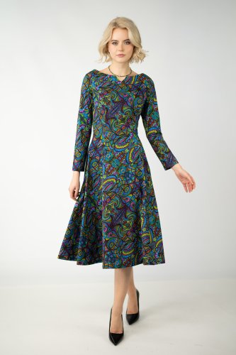 Sukienka midi rozkloszowana z pęknięciem na dekolcie "MIST"