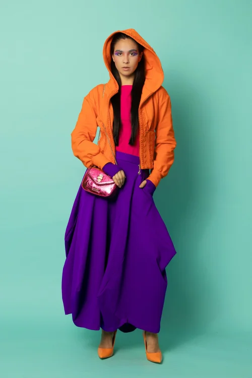 bluza gorsetowa pomarańzowa z szydełkowymi koronkami kolekcja KGart  i spódnica długa origami fioletowa kolekcja CRAZY BASIC marka VIPPI DESIGN (6).jpg