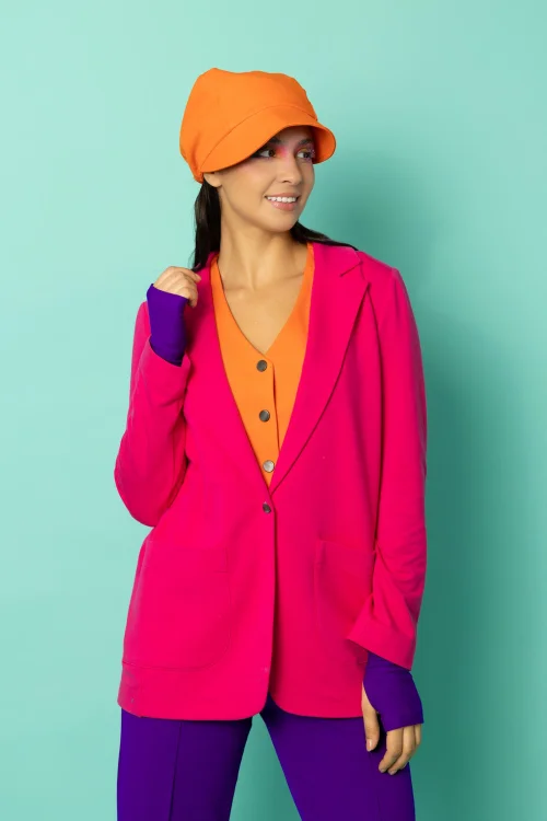 marynarka rożowa kamizelka pomarańczowa czapka z daszkiem pomarańczowa mitenki fioletowe kolekcja CRAZY BASIC marka VIPPI DESIGN (5).jpg