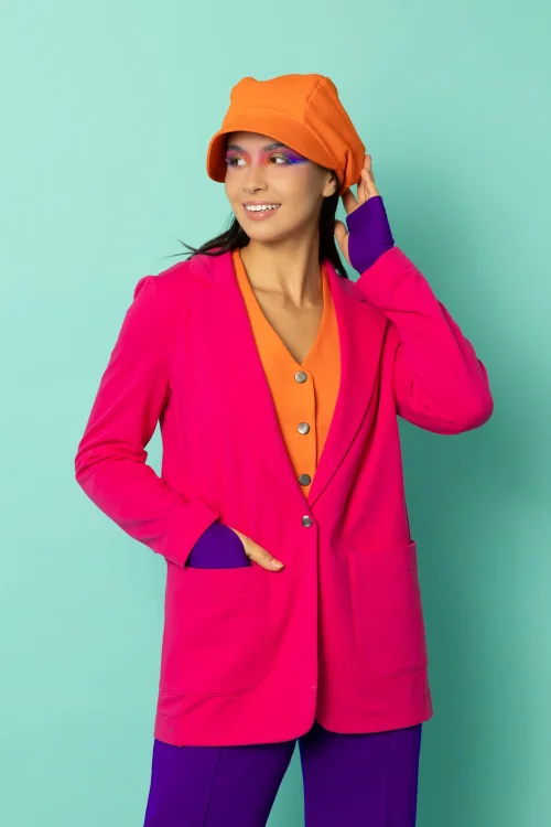 marynarka rożowa kamizelka pomarańczowa czapka z daszkiem pomarańczowa mitenki fioletowe kolekcja CRAZY BASIC marka VIPPI DESIGN (4).jpg