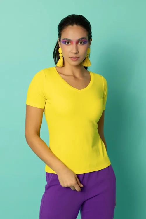 bluzka klasyczna krótki rękaw serek żołta  kolekcja CRAZY BASIC marka VIPPI DESIGN (2).jpg