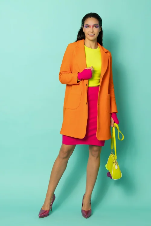 płaszcz dresowy pomarańczowy, spódnica mini różowa i bluzka limonka kolekcja CRAZY BASIC marka VIPPI DESIGN (4).jpg