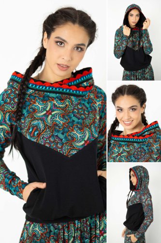 Bluza czarna z szydełkową koronką "INDI" blue