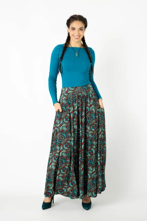 bluzka klasyczna petrolowa BASIC spódnica długa wiskozowa rozkloszowana kolekcja INDI blue marka VIPPI DESIGN  (2).jpg