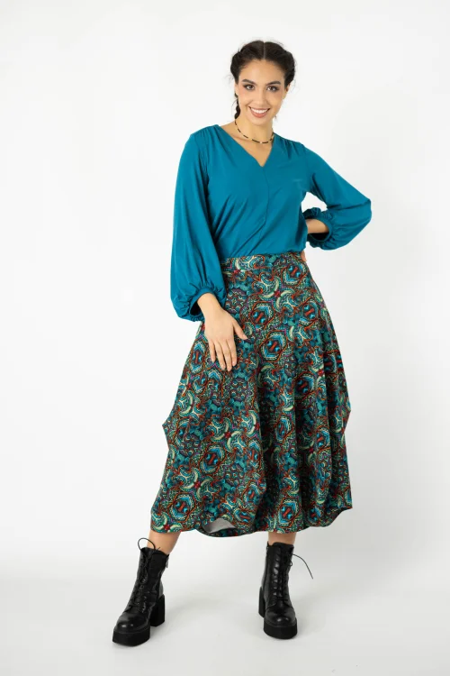 bluzak petrolowa z marszczeniami i spodnica maxi origamikolekcja INDI blue marka VIPPI DESIGN (2).jpg