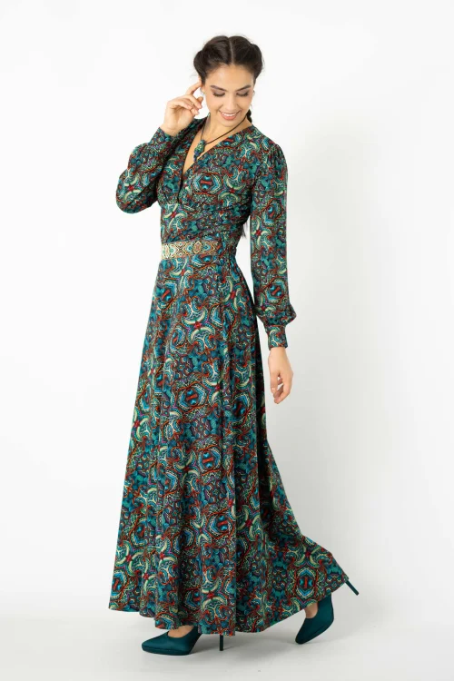 bluzka wiskozowa z marszczeniami pod biustem i bufkami i spodnica długa z ozdobną taśmą w talii  kolekcja INDI blue marka VIPPI DESIGN  (6).jpg