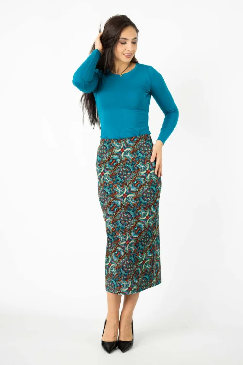 bluzka petrolowa BASIC i spódnica prosta midi z rozporkiem kolekcja INDI blue marka VIPPI DESIGN (4).jpg