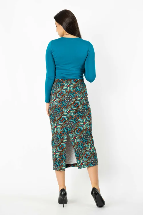 bluzka petrolowa BASIC i spódnica prosta midi z rozporkiem kolekcja INDI blue marka VIPPI DESIGN (1).jpg
