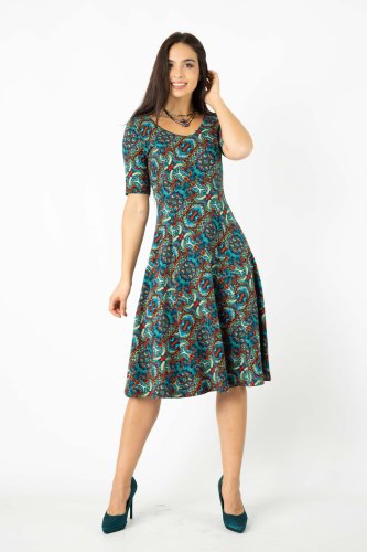 Sukienka midi rozkloszowana V krótki rękaw "INDI" blue