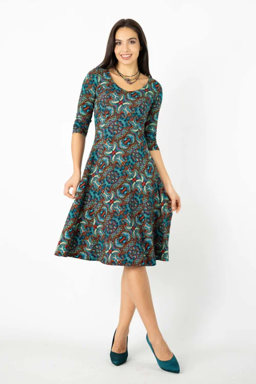 sukienka midi rozkloszowana  rękaw 3,4 kolekcja INDI blue marka VIPPI DESIGN  (2).jpg