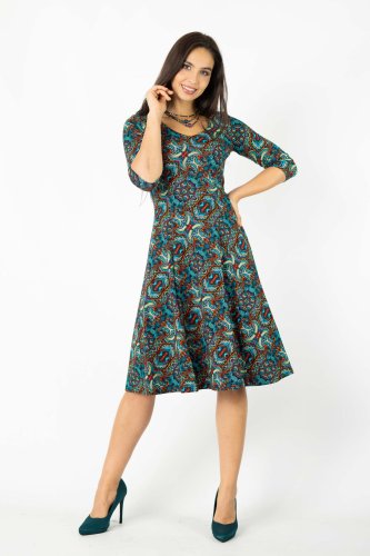 Sukienka midi rozkloszowana dekolt V "INDI" blue