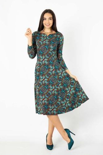 Sukienka midi rozkloszowana z pęknięciem na dekolcie "INDI" blue