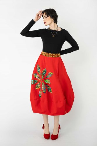 Spódnica midi bombka, czerwona z aplikacją "MEXICO"