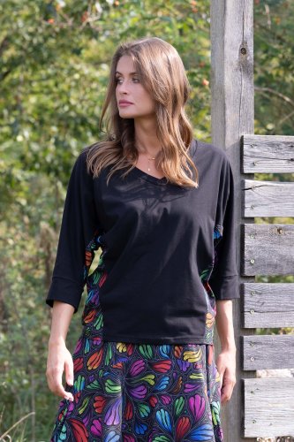 Bluzka czarna kimonowa dekolt V "WIND" grey 