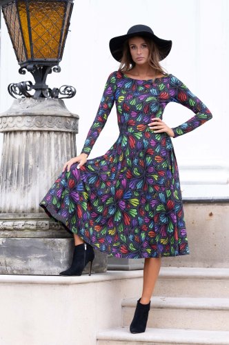 Sukienka wiskozowa midi dekolt łódka z koła "WIND" grey