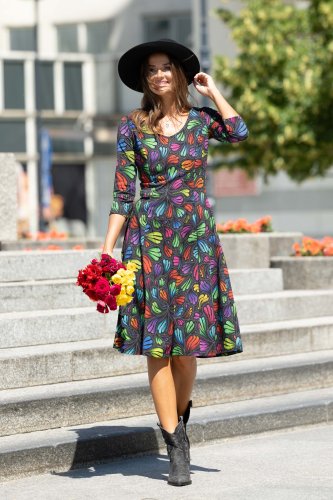 Sukienka midi rozkloszowana dekolt V "WIND" grey