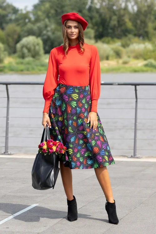 bluzka czerwona z bufkami wiskozowa i spodnica midi z kieszeniami kolekcja WIND grey marka VIPPI DESIGN (2).jpg