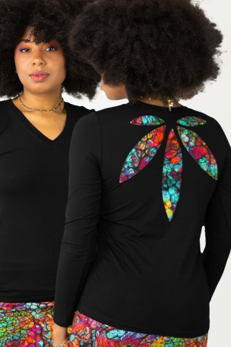 Bluzka wiskozowa czarna z listkami na tyle "SHINY" INNY ODCIEŃ