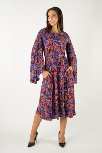 Sukienka wiskozowa midi z szerokimi rękawami "MEXICO" violet INNY ODCIEŃ