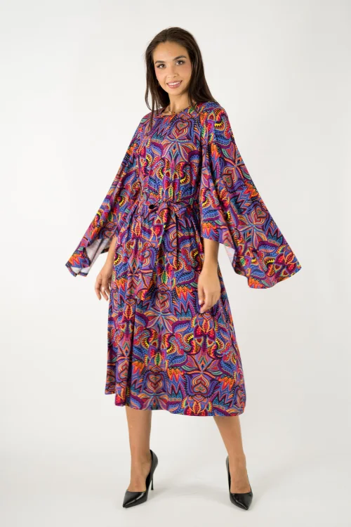 sukienka midi luźna z paskiem z szerokimi rękawami kolekcja MEXICO violet marka VIPPI design (6).jpg