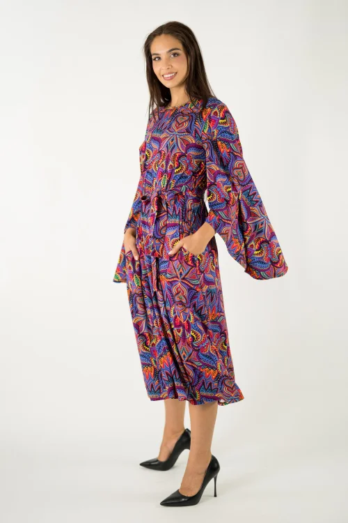 sukienka midi luźna z paskiem z szerokimi rękawami kolekcja MEXICO violet marka VIPPI design (9).jpg