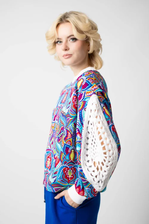 bluza chakolorowa z szydełkowymi wstawkami na rękawzch  kolekcja MEXICO marka VIPPI DESIGN  (3).jpg