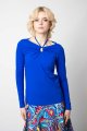 Bluzka wiskozowa chabrowa z wiązaniem pod szyją "BASIC"  