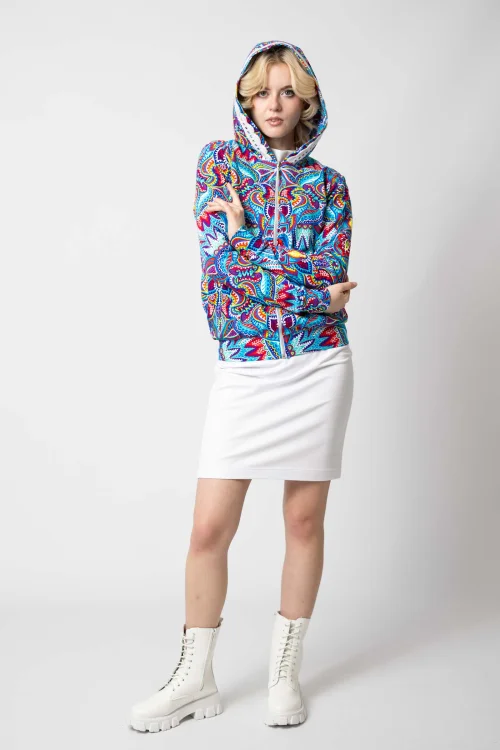 bluza bomberka kolorowa  z szydełkową koronką na kapturze kolekcja MEXICO white i spodnica mini wąska biala marka VIPPI DESIGN (1).jpg