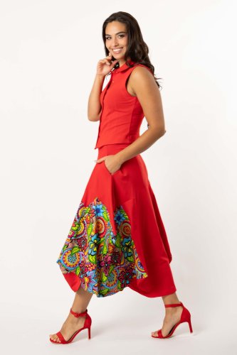 Spódnica midi origami z aplikacjami  czerwona "DOLCE"