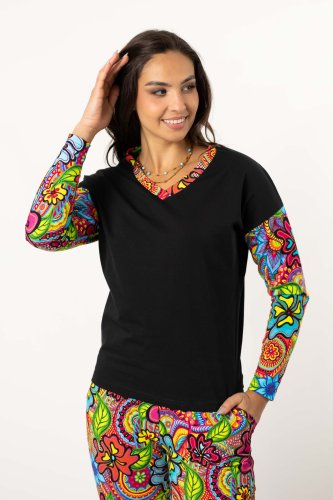 Bluzka trapezowa czarna, dekolt  V "DOLCE"  