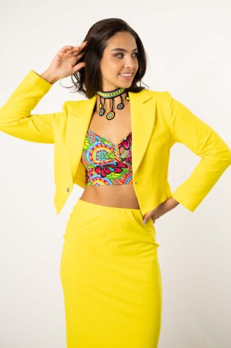 Żakiet crop żółty "BASIC"