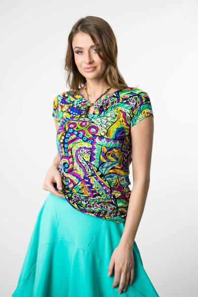 Bluzka wiskozowa z wiązaniem pod szyją kr. rękaw "SALVADOR"