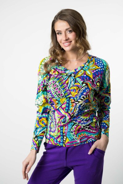 Bluzka trapezowa kolorowa, dekolt  V "SALVADOR" 